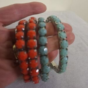 Coral and Turquoise Beaded Tennis Bracelet Set - Women’s Stackable Bracelets
